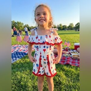 Girls Red Wht Blue Popsicle Romper Shorts 4th July Memorial Day 3XL( 8/9 Yrs)New